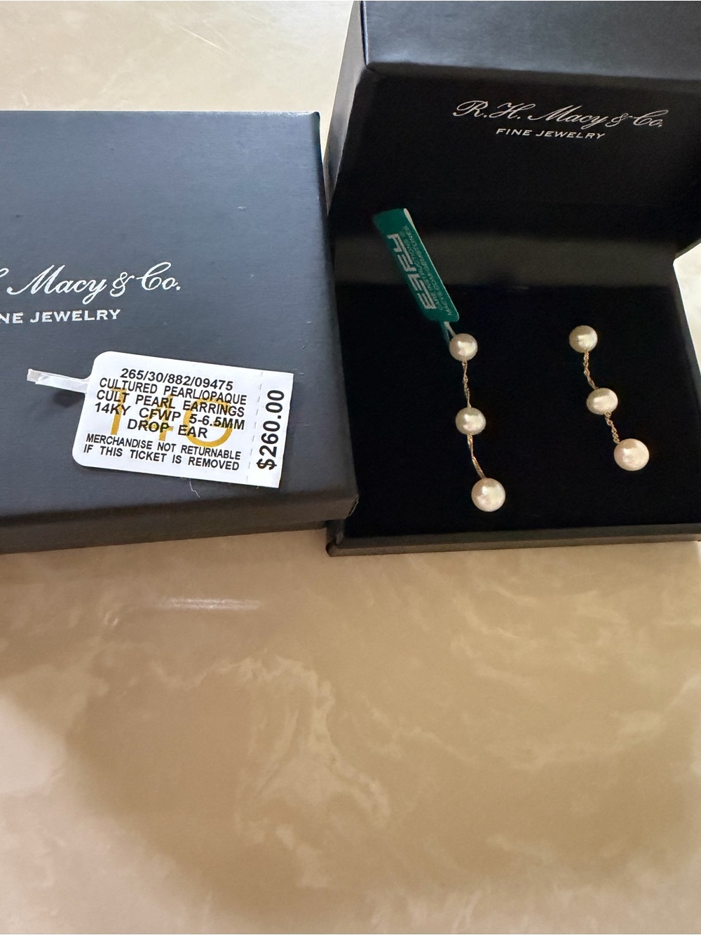 Macy's Effy Gold Pearl Linear Drop Earrings - White Pearls